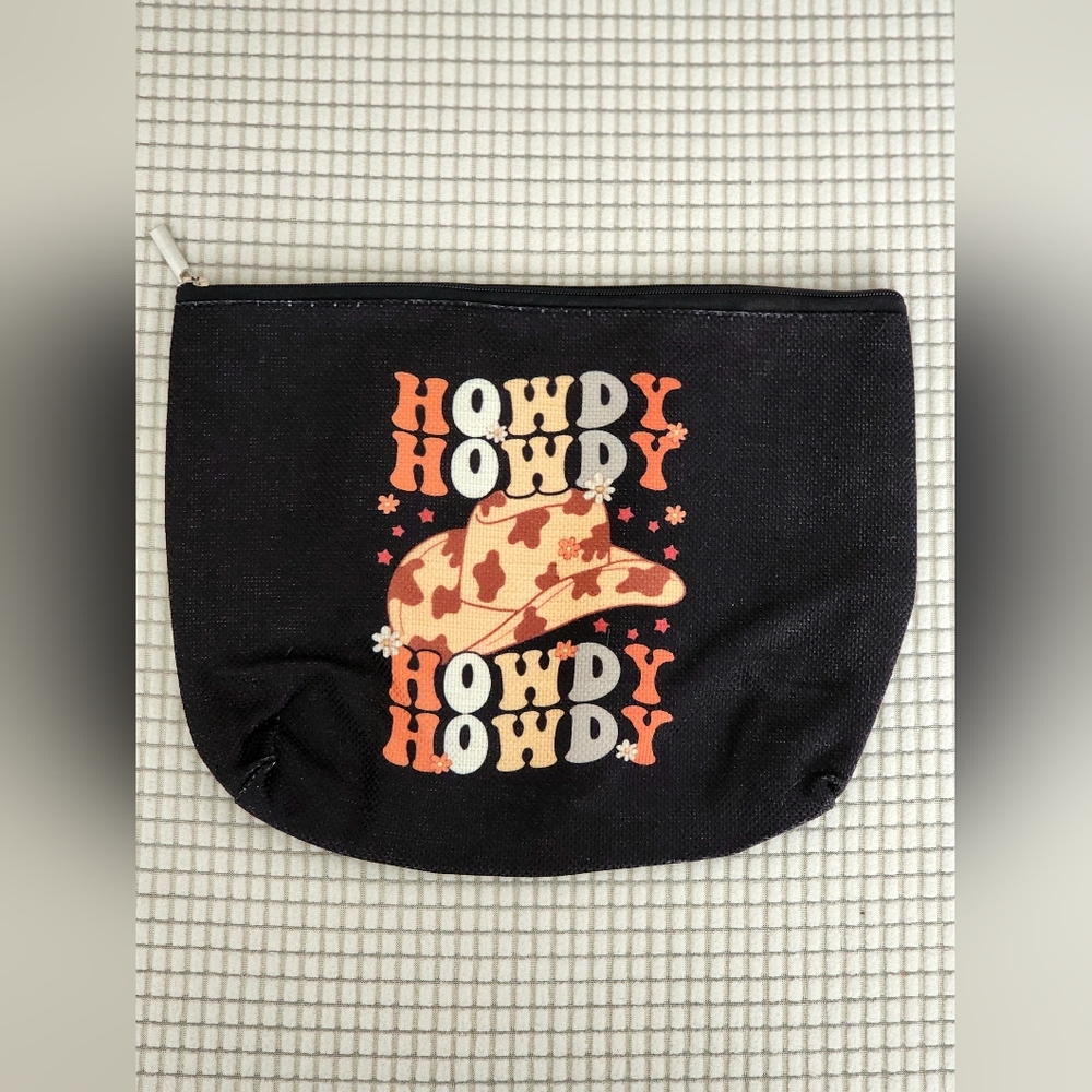 Cosmetic Bag with Zipper - Retro Western Cowboy Hat Howdy